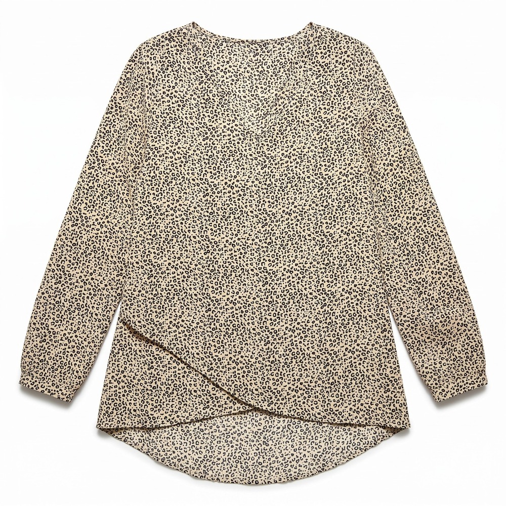Chelsea & Theodore Womens M Tan Leopard Print Blouse V-Neck Casual Boho Top